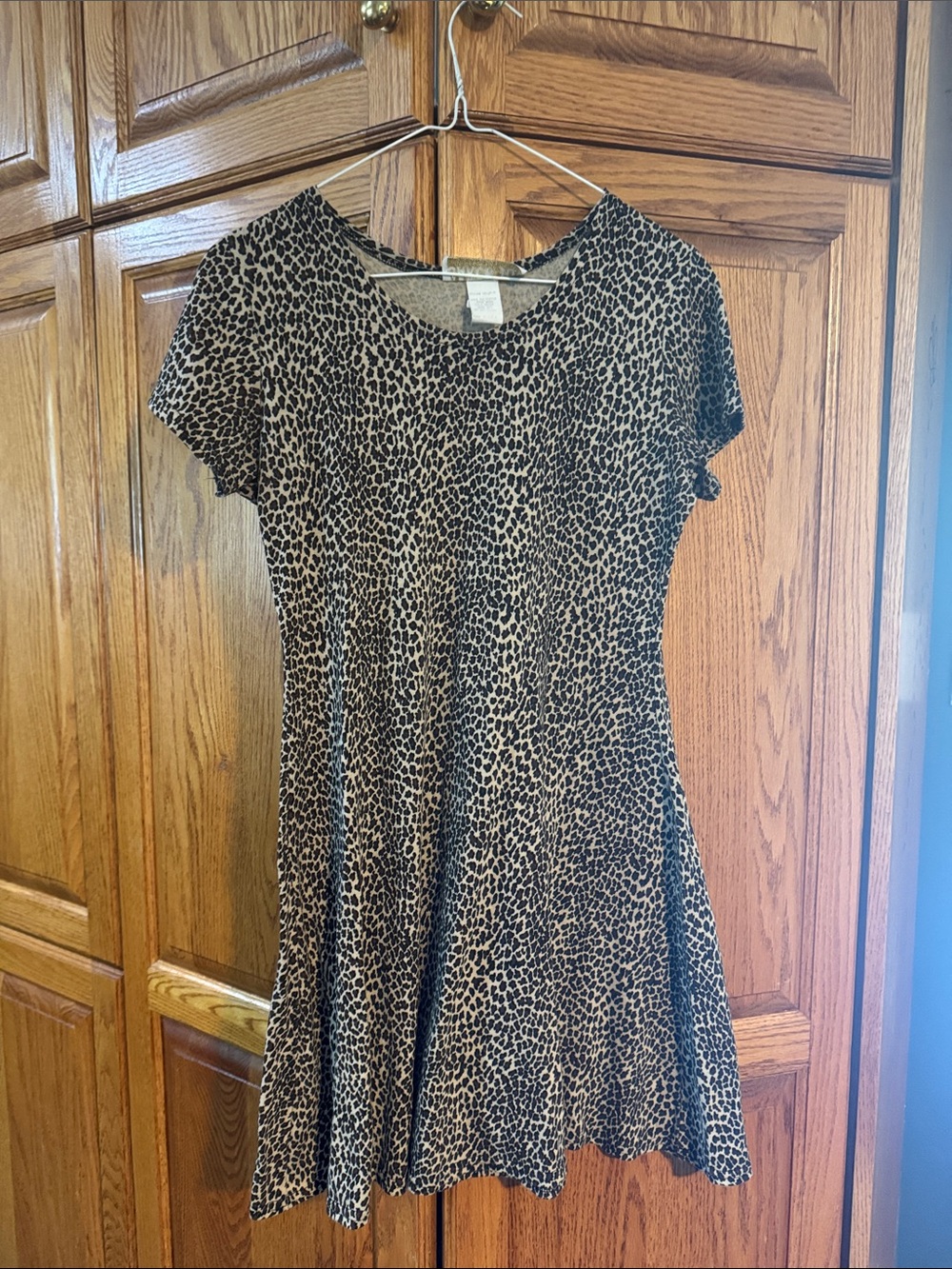 Caron Joy Leopard Print Short Sleeve Skater Dress - Tan/Black